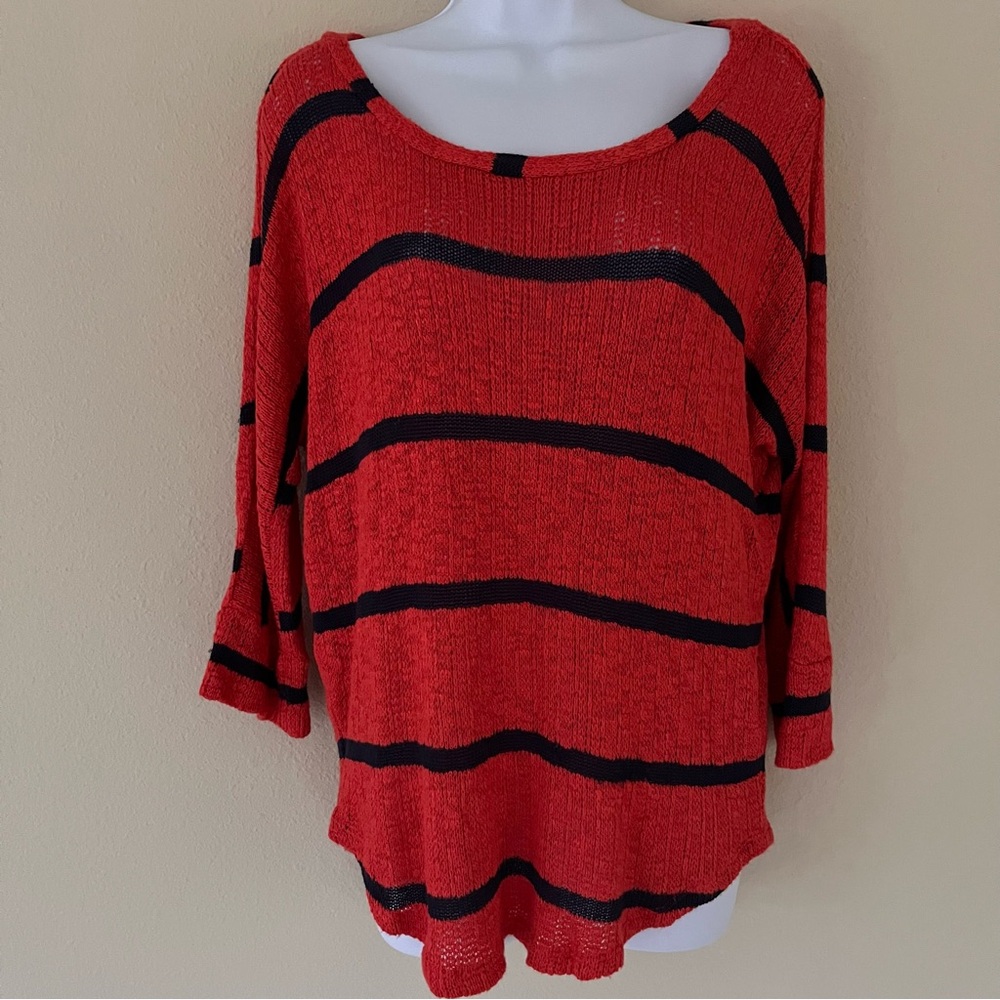 Splendid Womens Striped Open Knit Sweater Medium Coastal Nautical Casual Luxury